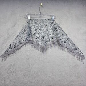 Womens Scarf Gray‎ Floral Embroidered Lace Fringe Mesh See Through Boho 52 in
